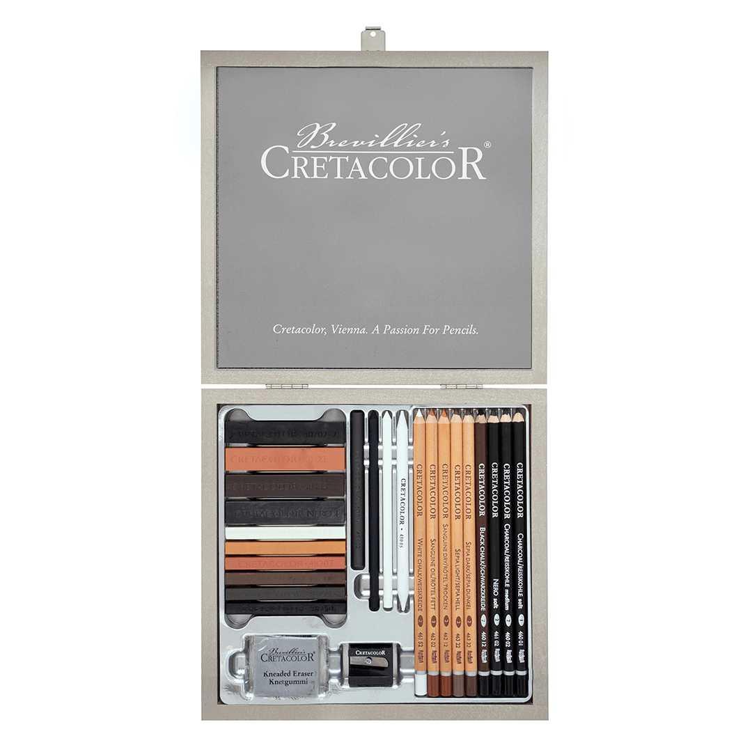 Cretacolor Passion Wooden Box Sketching and Drawing Set Of 25 Piece The Stationers