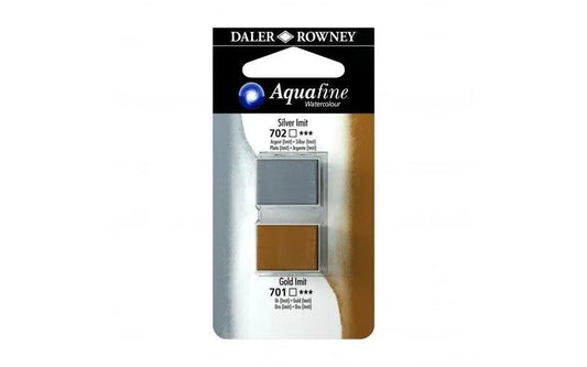 Daler Rowney Aquafine Watercolour Half Pan Pack Of 2  Gold/Silver The Stationers