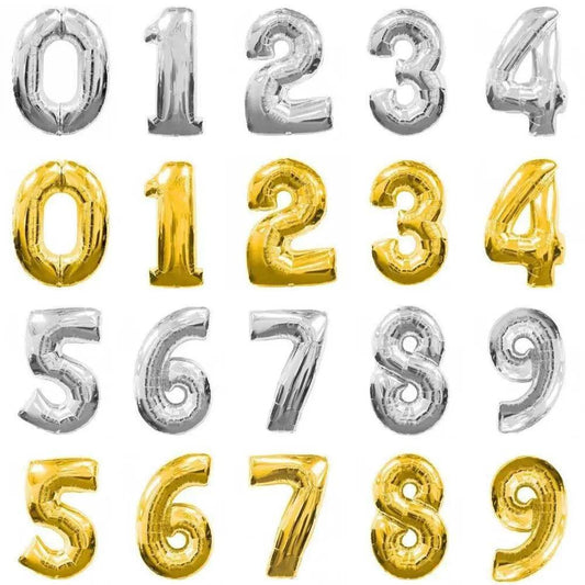 Digits Foil Balloon Gold/Silver 16″/ 32″Inch The Stationers
