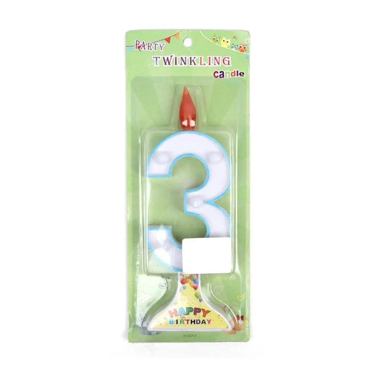 Happy Birthday No 3 Twinkling Candle - Blue (NC-007) The Stationers