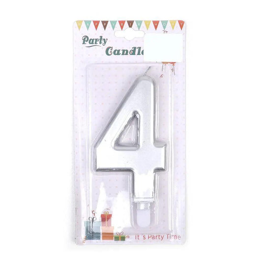 Happy Birthday No 4 Numeric Candle - Silver (NC-016) The Stationers