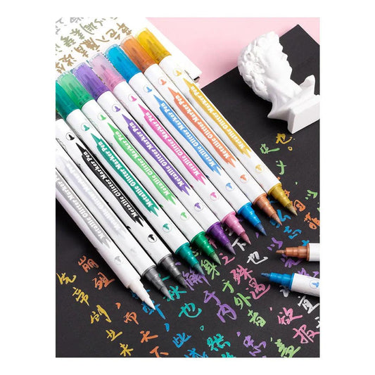 Metallic Glitter Marker Pen Set Double Head Soft Hard Head Highlighter Pack Of 10 - The Stationers