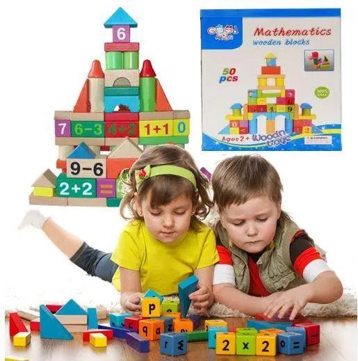 Wooden Mathematics Blocks 50 Pcs The Stationers