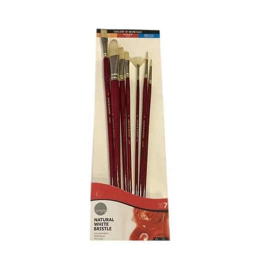 Daler Rowney Natural White Bristle Artist Brush Different Size Pack of 7 The Stationers