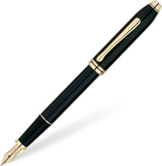 Cross Townsend Black Lacquer with 23 Carat Gold Plated Appointments Fountain Pen with 18CT Gold Nib Item# 576
