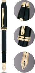 Cross Townsend Black Lacquer with 23 Carat Gold Plated Appointments Fountain Pen with 18CT Gold Nib Item# 576