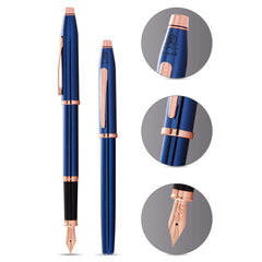 Cross Century II Translucent Cobalt Blue Lacquer with Rose Gold PVD Fountain Pen Item# AT0086-138