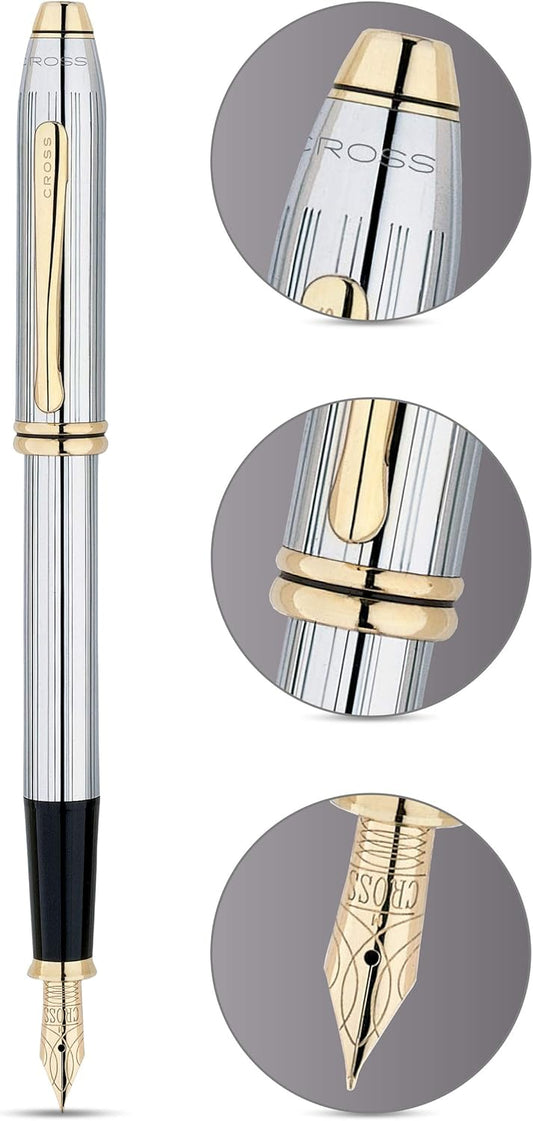 Cross Townsend Medalist® chrome with 23 Carat Gold Plated Appointments Fountain Pen with 18K Gold Plated Nib Item# 506