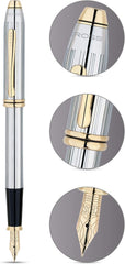 Cross Townsend Medalist® chrome with 23 Carat Gold Plated Appointments Fountain Pen with 18K Gold Plated Nib Item# 506