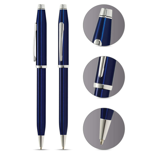 Cross Century II Translucent Blue Lacquer Ballpoint Pen with Rhodium-Plated Appointments AT0082WG-103