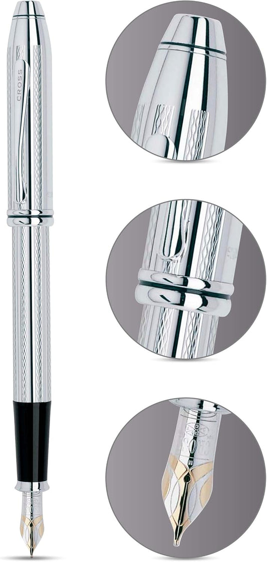 Cross Townsend Platinum Plated Fountain Pen with Two-Tone 18CT Gold/Rhodium Plated Nib Item# AT0046-1