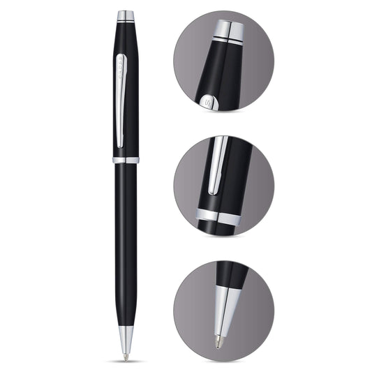Cross Century II Black Lacquer Ballpoint Pen with Rhodium-Plated Appointments AT0082WG-102