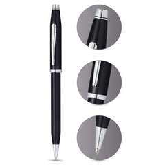 Cross Century II Black Lacquer Ballpoint Pen with Rhodium-Plated Appointments AT0082WG-102