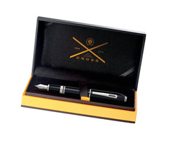 Cross Peerless 125 Core Collection – Black Lacquer/Platinum Fountain Pen – 18KT Rhodium Gold Plated Nib Item# AT0706-1