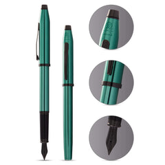 Cross Classic Century II Translucent Green Lacquer with Polished Black PVD Fountain Pen Item# AT0086-139