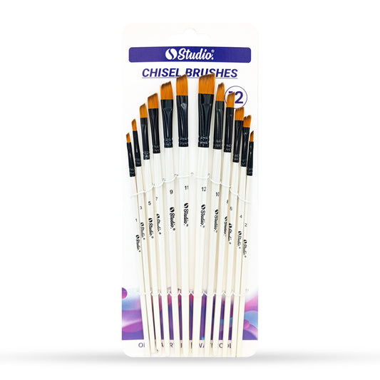 Studio Chisel Edge Paint Brush Set (12 Pcs)