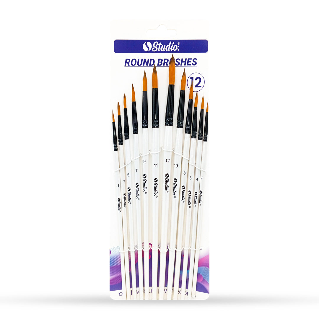 Keep Smiling Paint Brush Set Round White (12 Pcs) The Stationers