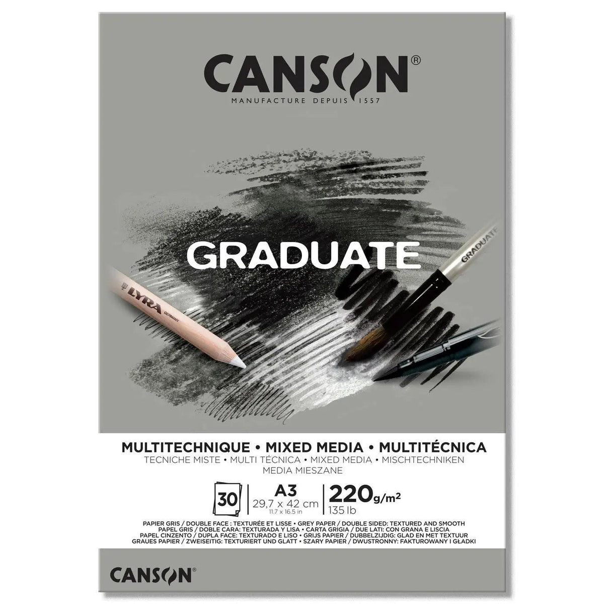 Canson Graduate Mixed Media Grey 220gsm The Stationers