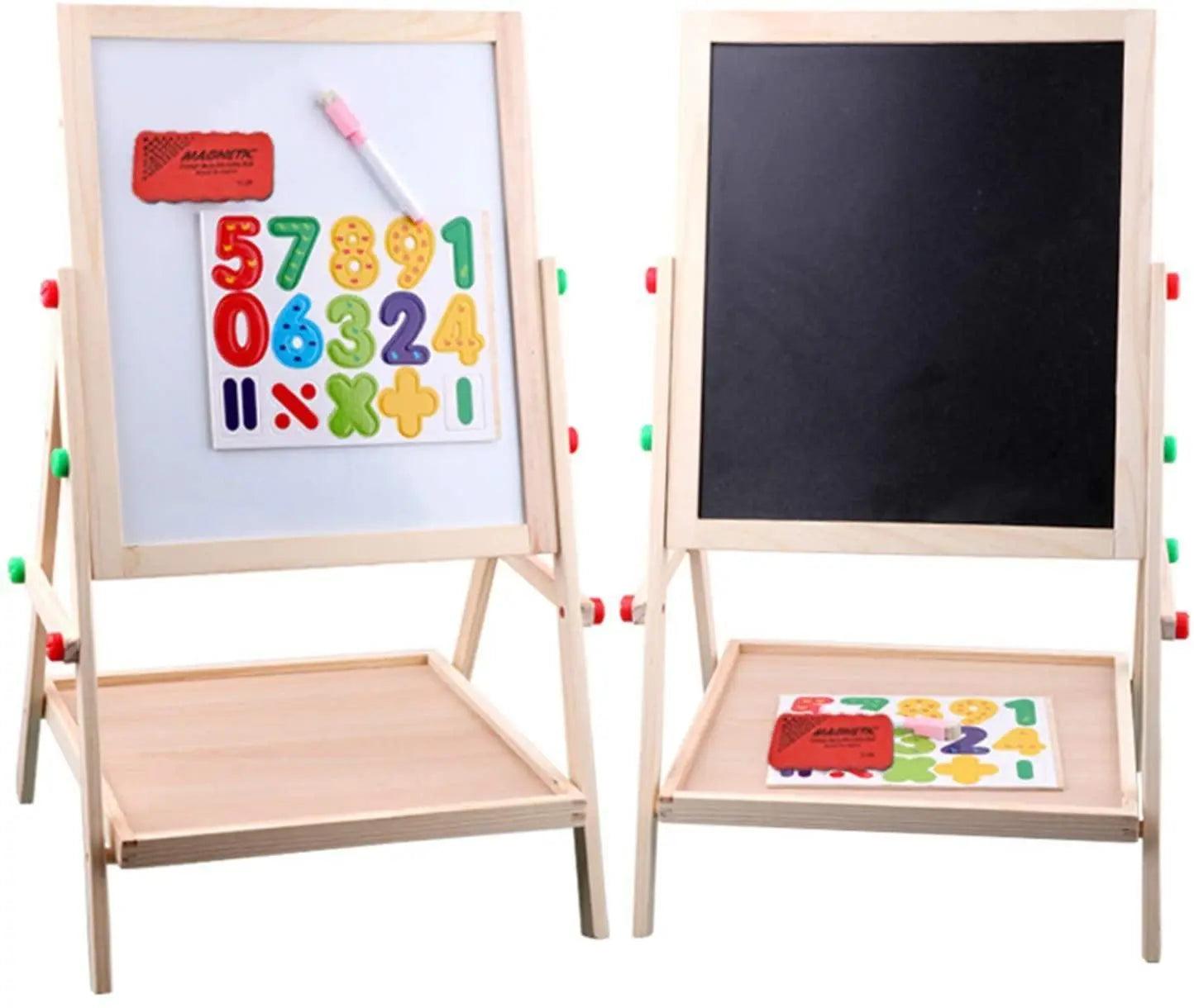 Children Easel Kids 2 in 1 Black/White Wooden Adjustable Easel Chalk Double Sided The Stationers