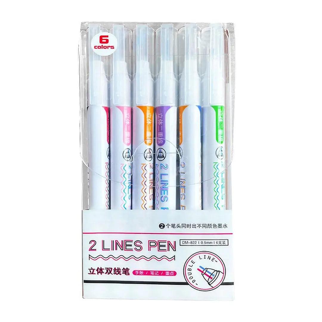 Creative 2 Line Pens Art Markers Pack Of 6 - The Stationers