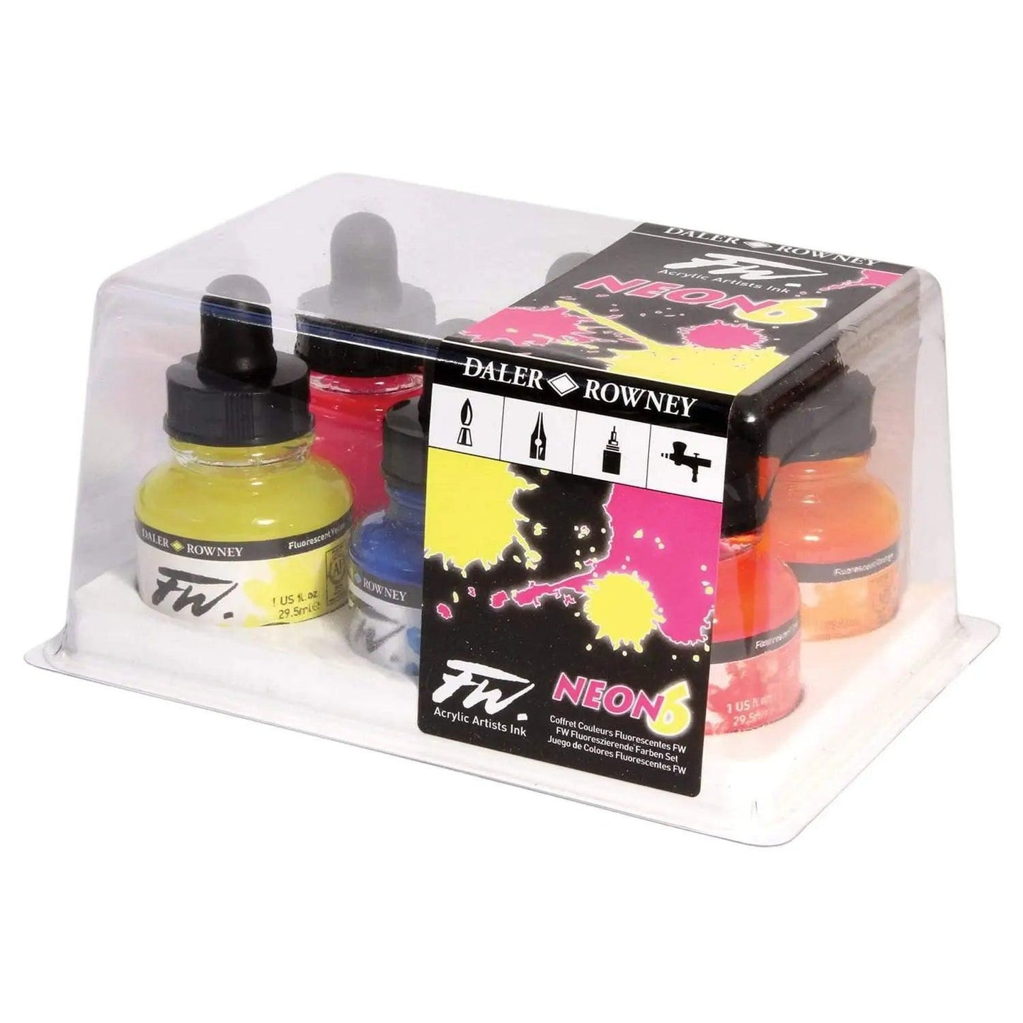 Daler Rowney FW Neon Acrylic Inks Set Of 6 Pcs The Stationers