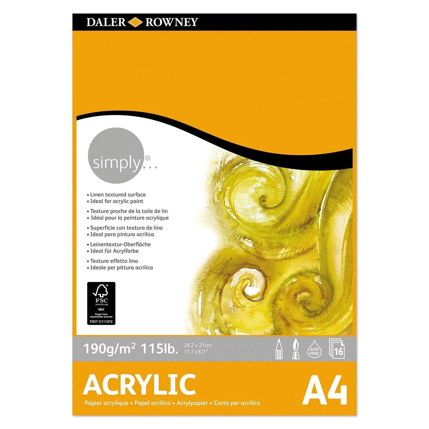 Daler Rowney Simply Acrylic Paper Pad  190 Gsm 16 Sheets The Stationers