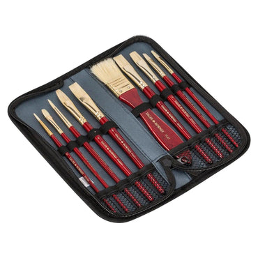 Daler Rowney Simply Bristle Hair Brush Set of 10 Pcs With Zip Case (Damaged Articles) The Stationers