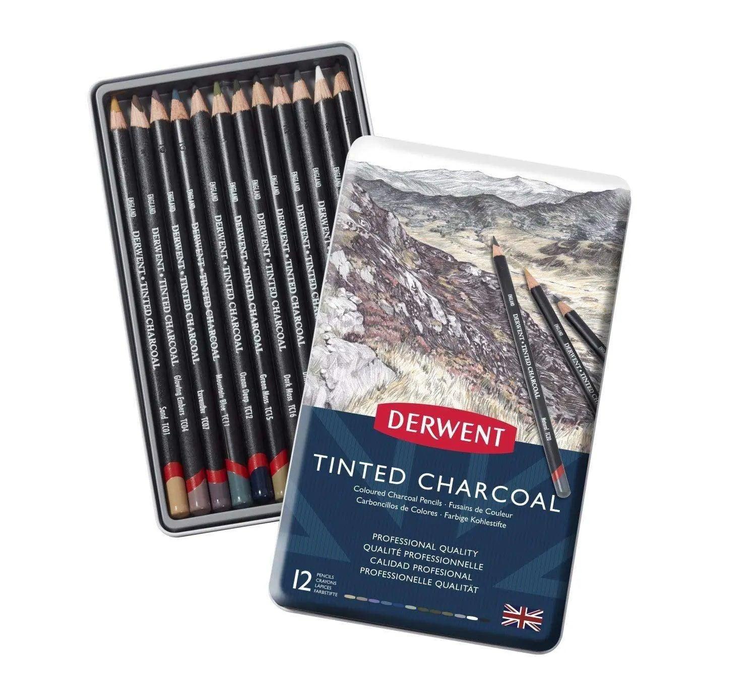 Derwent Tinted Charcoal Drawing Pencils Set of 12/24 The Stationers