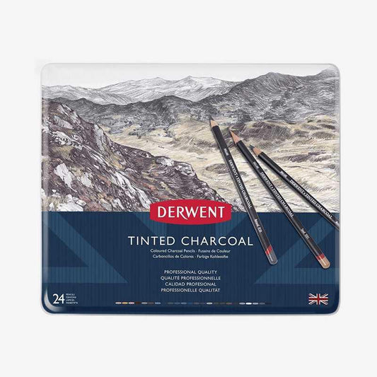 Derwent Tinted Charcoal Pencils Tin Pack Of 24 The Stationers