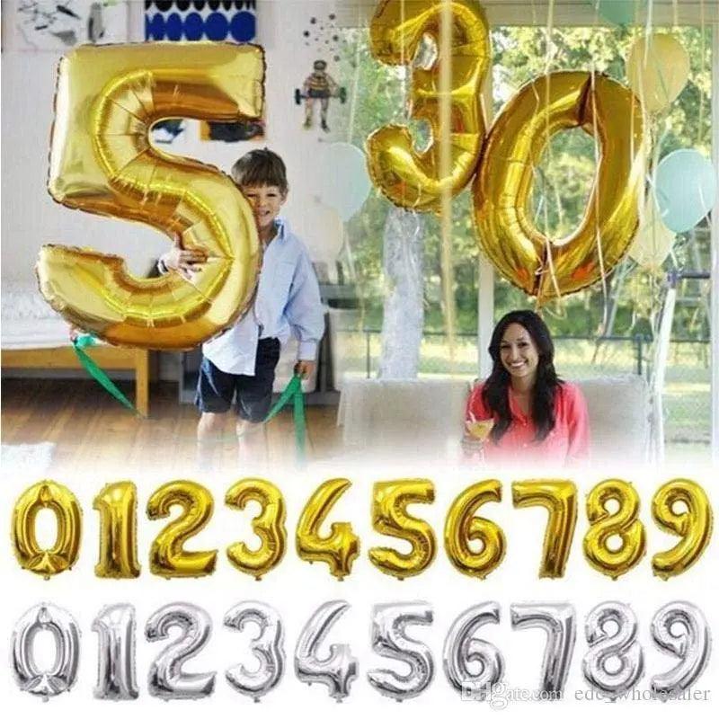 Digits Foil Balloon Gold/Silver 16″/ 32″Inch The Stationers