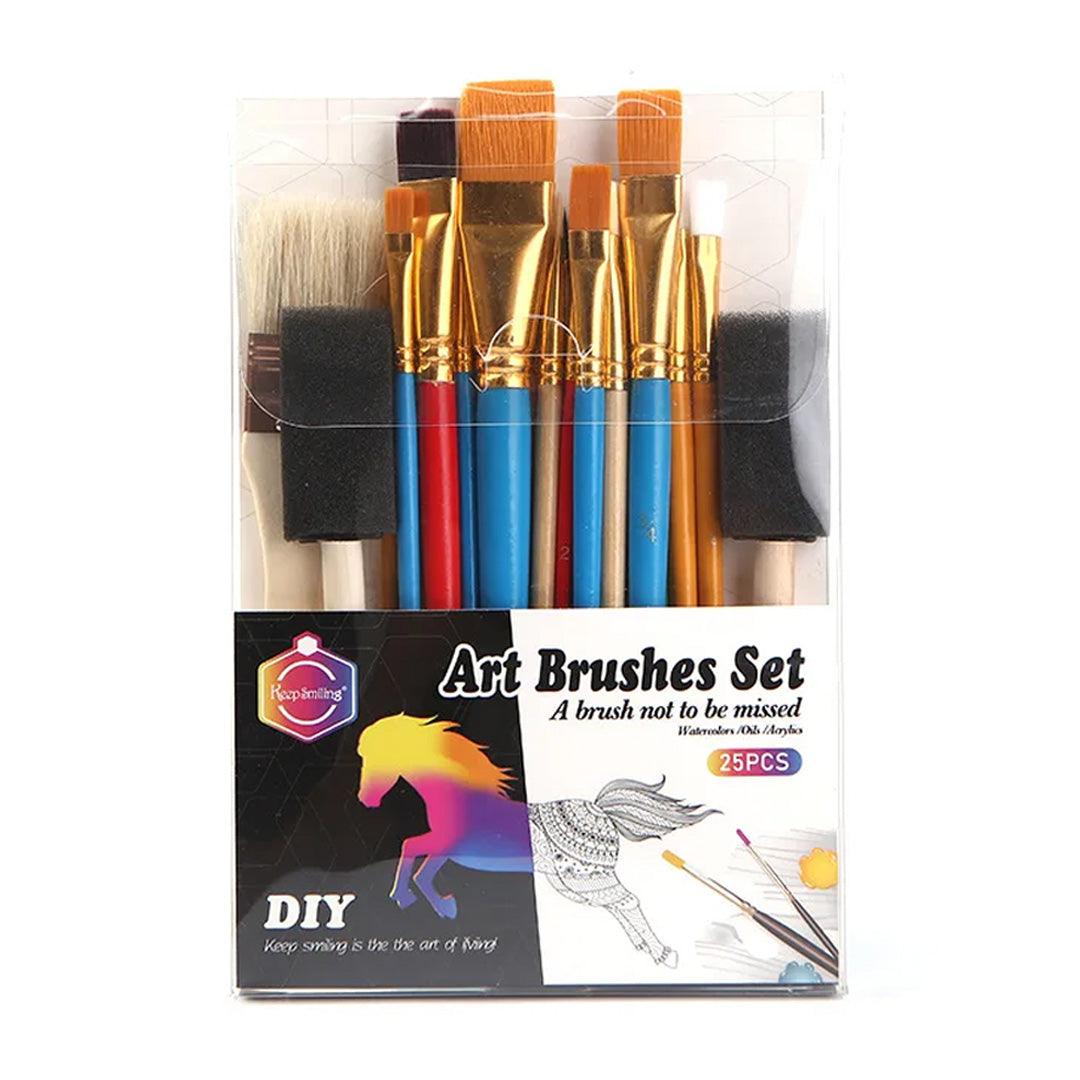 Keep Smiling 25pcs Nylon Hair Artist Paint Brush Set For Watercolor Acrylic Oil Paint The Stationers