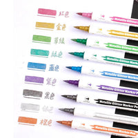 Metallic Glitter Marker Pen Set Double Head Soft Hard Head Highlighter Pack Of 10 - The Stationers