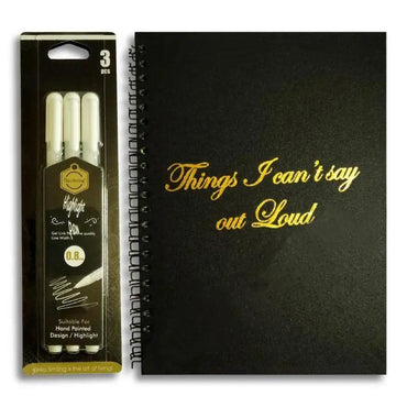 Studio Hardcover Black Paper Notebook With 3 pieces Keep Smiling White Gelly Rollers The Stationers