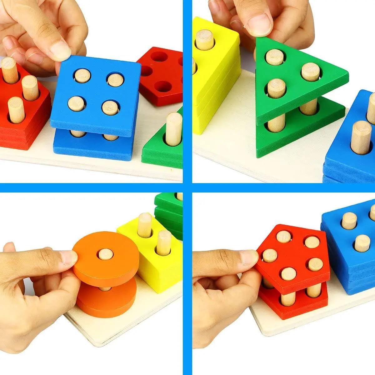 Wooden Educational Toys, Wooden Shape Color Sorting Preschool Stacking Blocks The Stationers