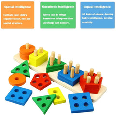 Wooden Educational Toys, Wooden Shape Color Sorting Preschool Stacking Blocks The Stationers
