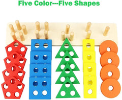 Wooden Educational Toys, Wooden Shape Color Sorting Preschool Stacking Blocks The Stationers