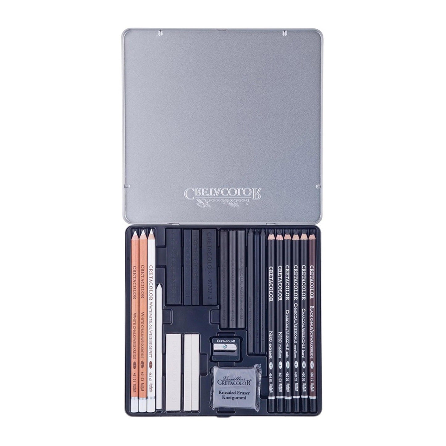Cretacolor Black &amp; White Charcoal Set of 25 Pcs In Tin Box The Stationers