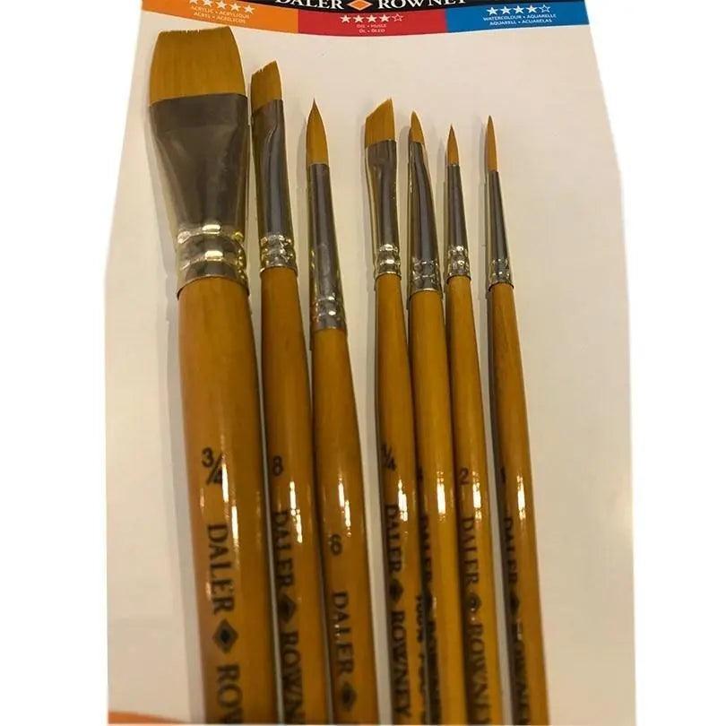 Daler Rowney  Gold Taklon Synthetic Artist Brush Different Size Pack of 7 The Stationers