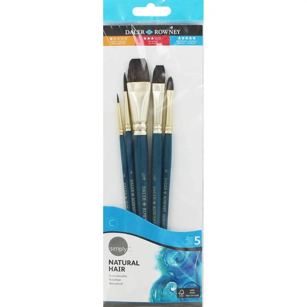 Daler Rowney Natural Hair Artist Brush Different Size Pack of 5 The Stationers