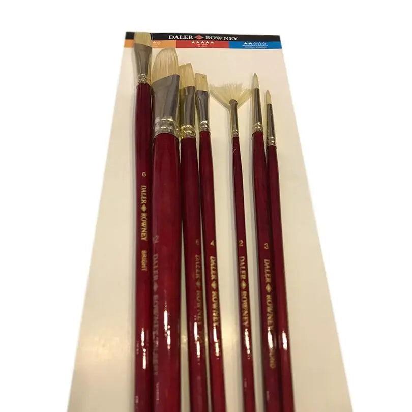 Daler Rowney Natural White Bristle Artist Brush Different Size Pack of 7 The Stationers