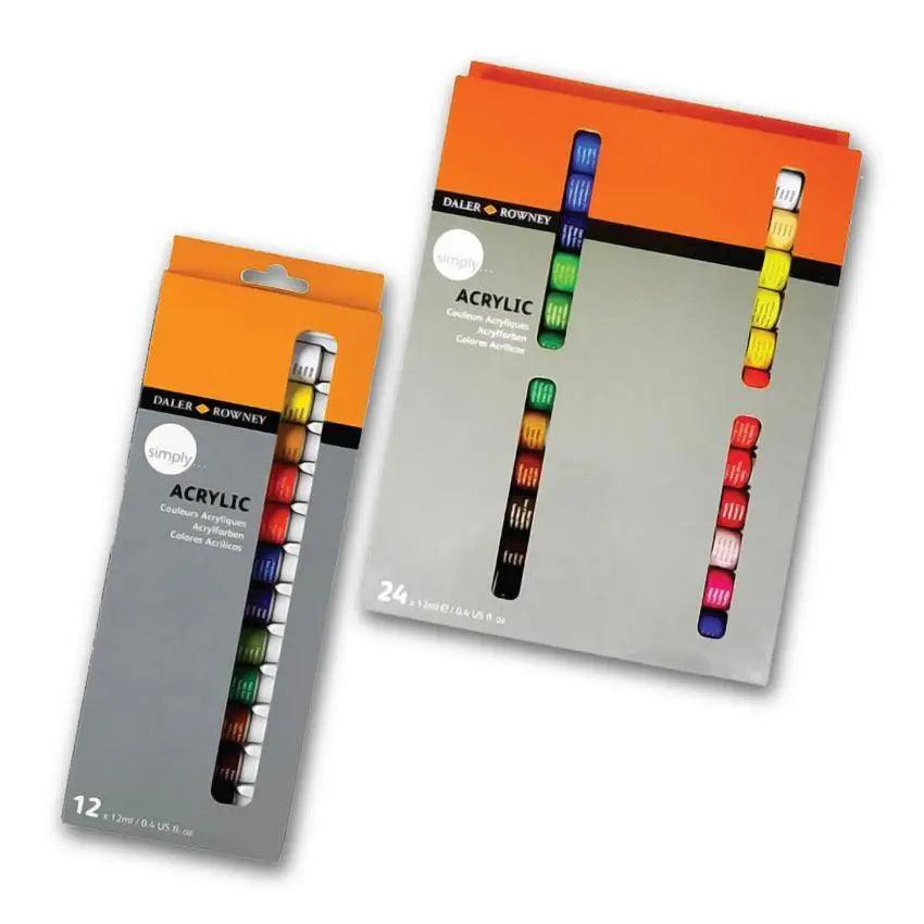 Daler Rowney Simply Acrylic 12ml tubes in 12 and 24 pcs sets The Stationers