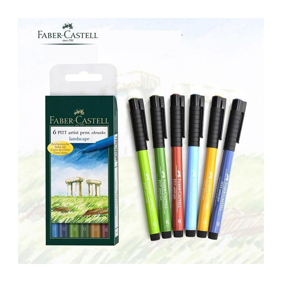 Faber Castell Pitt Artist 6 Brush Pen Wallet Set Landscape The Stationers