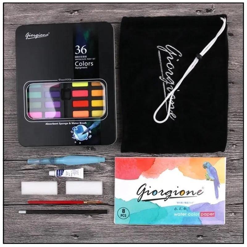 Giorgione 52 Pieces Set with 36 Watercolors Paint Set Brushes Sponges Watercolor Paper Art Drawing The Stationers