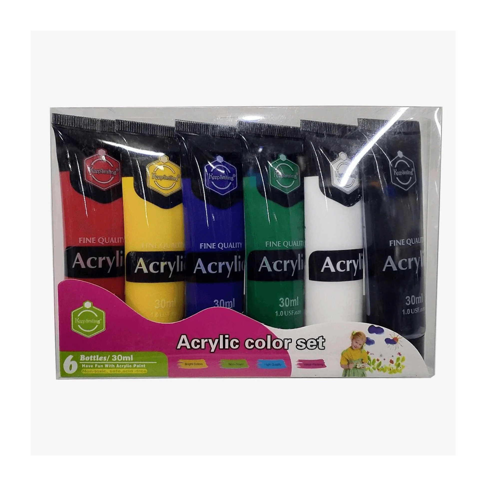 Keep Smiling Acrylic Color Tube 30ml Set Of 6 The Stationers