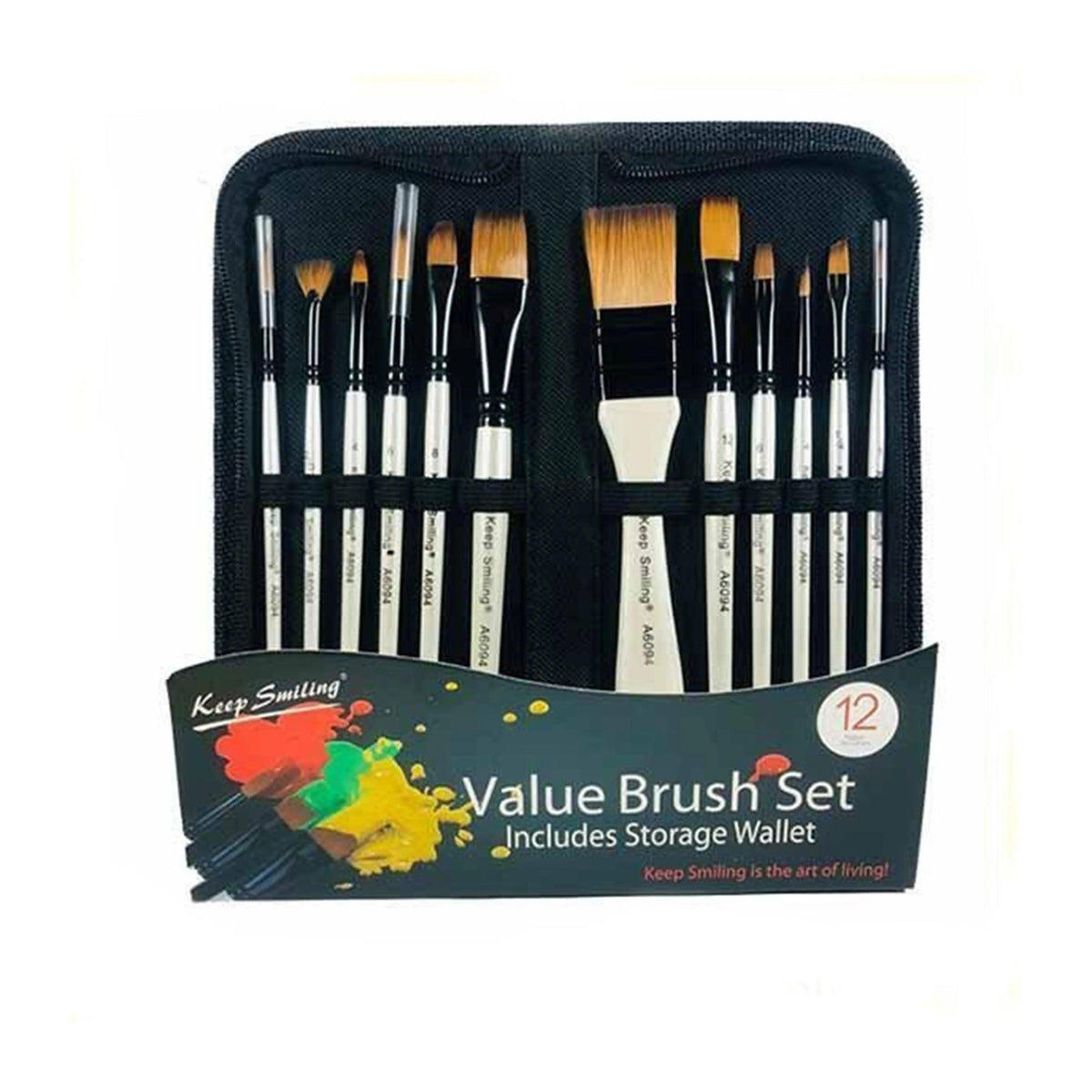 Keep Smiling Value Artist Paint Brushes Set (12Pcs) The Stationers