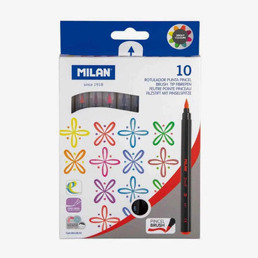 Milan Water Based Brush Tip Fibre Pens Box of 10 The Stationers