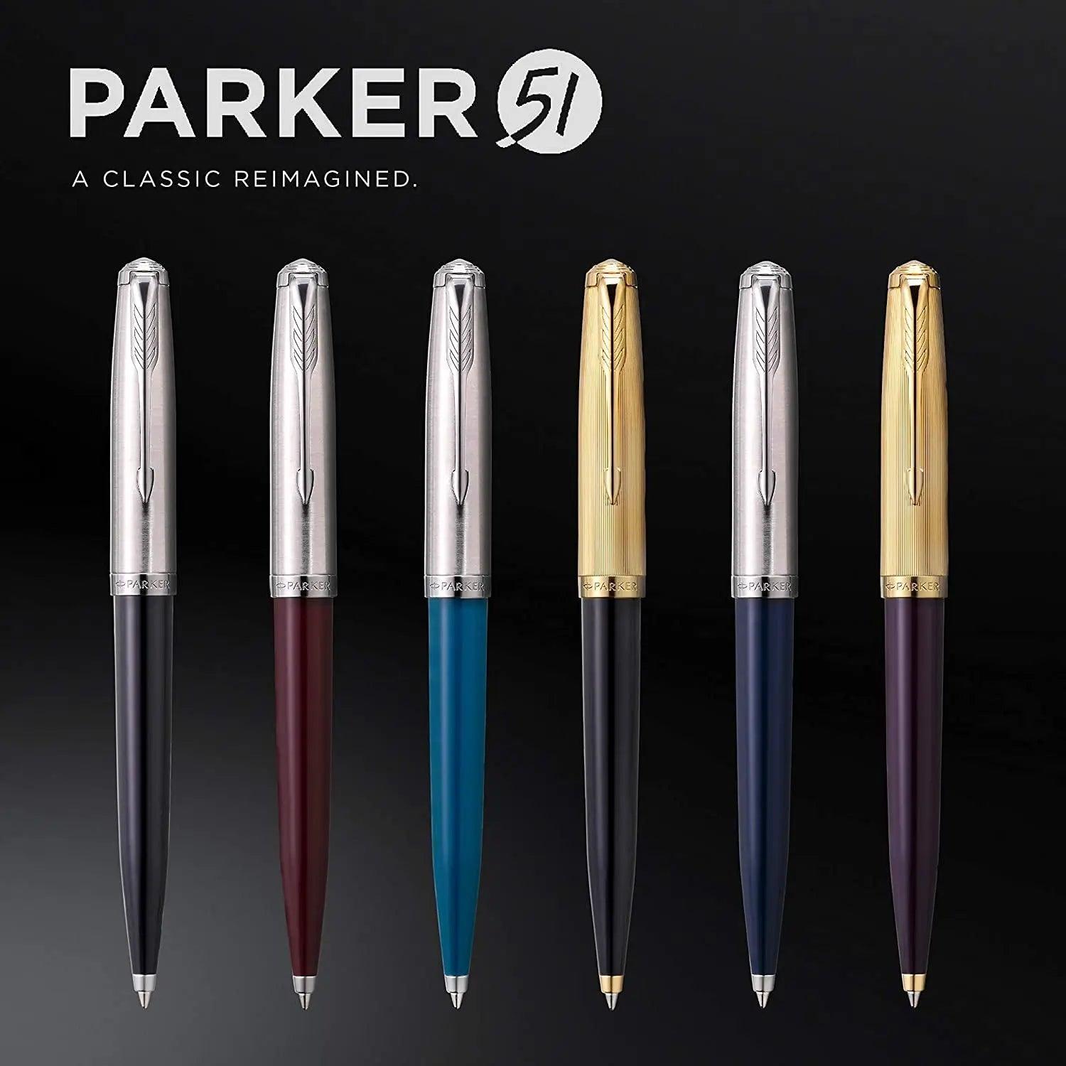 Parker 51 CT Fountain Pen | Black Barrel with Chrome Trim | Fine Nib with Black Ink Cartridge | Gift Box The Stationers