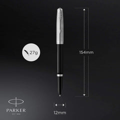 Parker 51 CT Fountain Pen | Black Barrel with Chrome Trim | Fine Nib with Black Ink Cartridge | Gift Box The Stationers