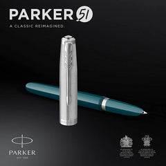 Parker 51 CT Fountain Pen | Black Barrel with Chrome Trim | Fine Nib with Black Ink Cartridge | Gift Box The Stationers