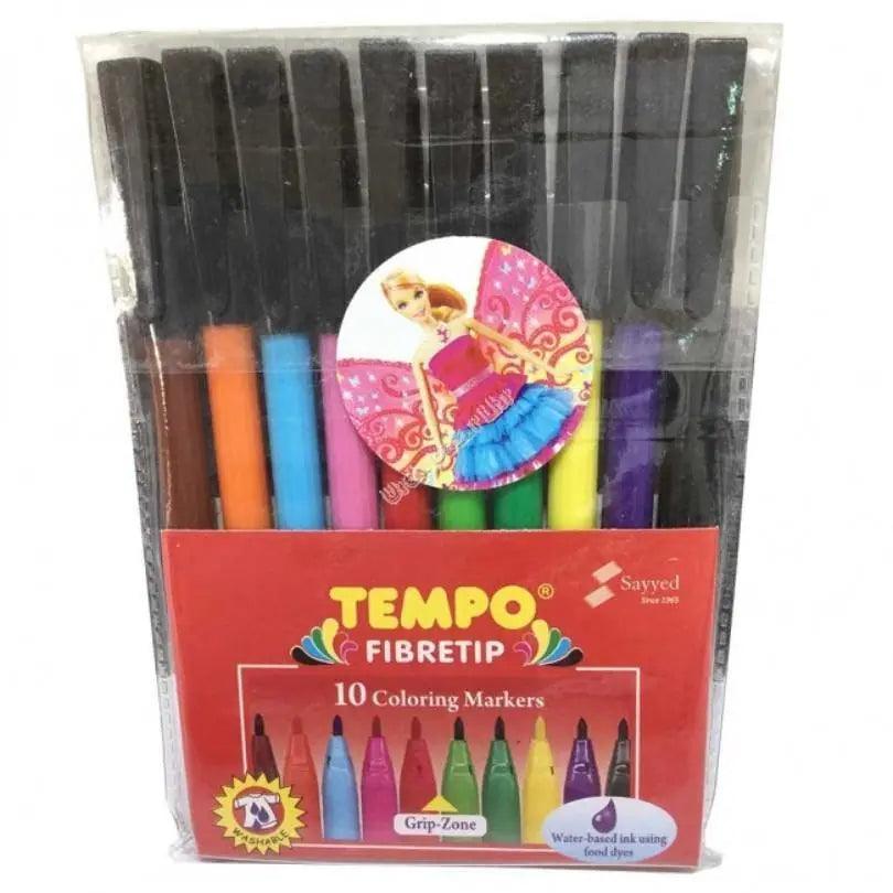 Tempo Fibretip 10 Coloring Markers - Multi Color The Stationers
